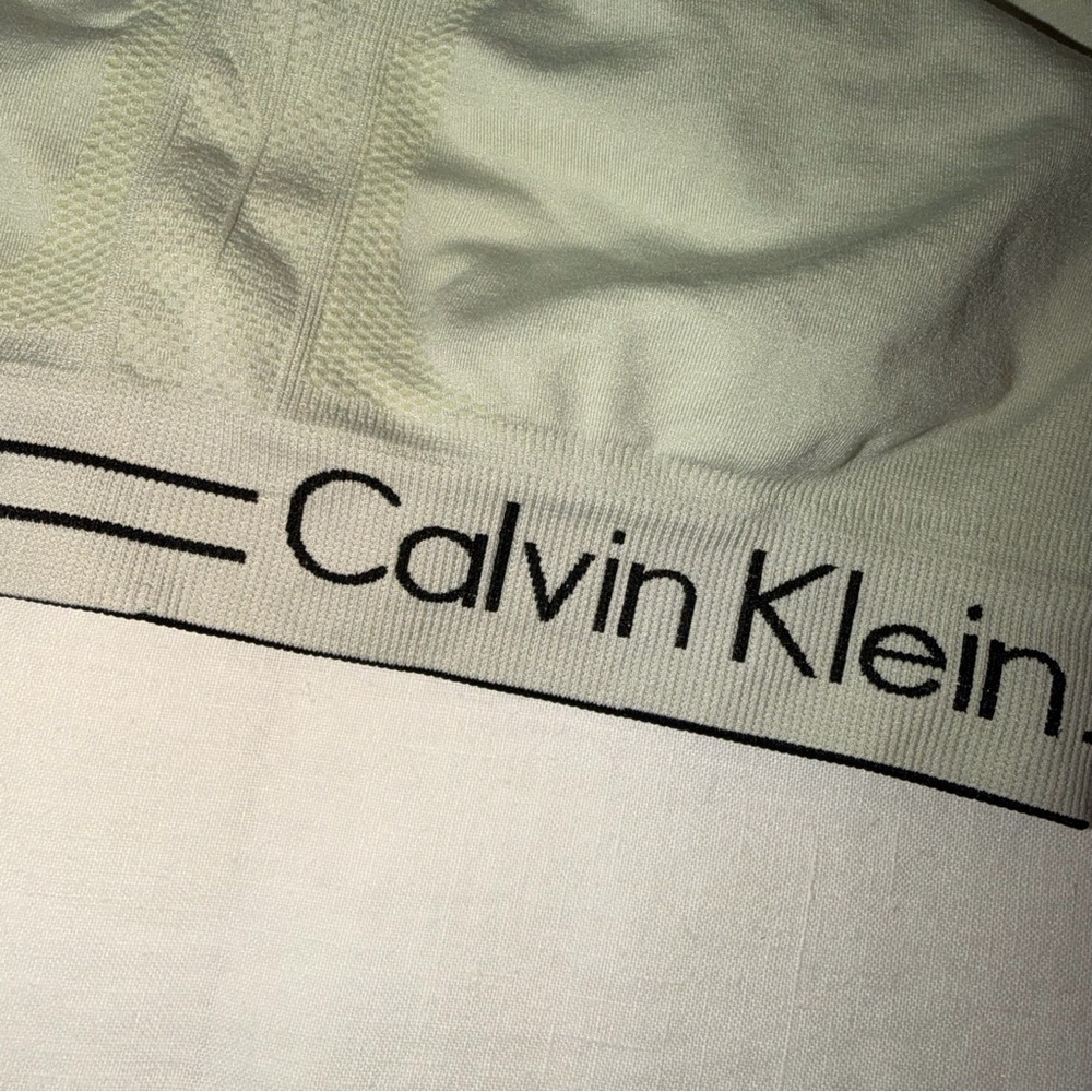 Calvin Klein Logo Band Sports Bra Racerback Gray Green Athleisure Size S - Picture 2 of 8